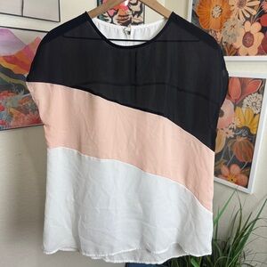 No Brand | black sheer pink and white top | L